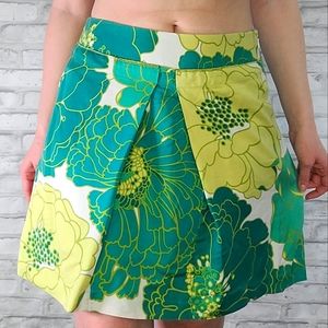 Ann Taylor Blue Green Floral Silk Blend Knee Length Skirt